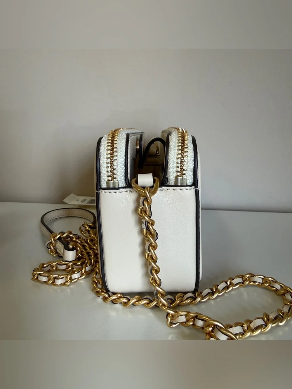 Tory Burch Quilted Cream Leather Chain Crossbody 79403 new cream